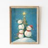 Tranh treo tường, tranh Giáng sinh mùa đông trang trí, Nursery Blue Snowman Xmas Tree Wall Art, Boys Winter Decor, Kids Preppy Christmas Printable,  Printable Xmas Wall Art, Kids Room Decor