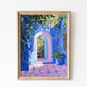 Tranh treo tường, tranh trang trí, Blue Moroccan Architecture Print: Marrakech Garden Wall Art ( )