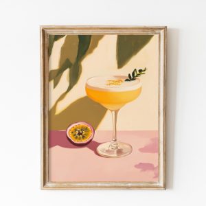 Tranh treo tường, tranh đồ uống cổ điển trang trí, Porn Star Martini Print, Passion Fruit Martini Retro Preppy Poster, Signature Cocktail Art, Alcohol Poster, Pink Bar Cart Art Pastel Decor