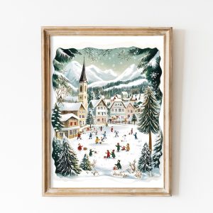 Tranh treo tường, tranh Giáng sinh mùa đông trang trí, Vintage Nursery Winter Town Printable Wall Art, Christmas Village Printable, Cute Kids Decor, Cozy Season Print, Farmhouse Playful Decor