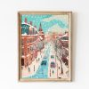 Tranh treo tường, tranh Giáng sinh mùa đông trang trí, Vintage Christmas Boston Poster, Winter Boston Wall Art, Retro Town Village Art, USA Travel Poster, Dorm Decor Gift, City Streets Landscape