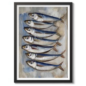 Tranh treo tường, tranh nhà bếp trang trí, Sardines Poster, Still Life Print, Fish Wall Art Decor, Nature and Food Art Gift