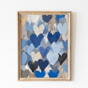 Tranh treo tường, tranh chân dung hiện đại trang trí, Valentines Day Art, Vintage Blue Heart Painting Romantic Moody Art, Heart Abstract Home Decor Valentines Abstract Painting Couple Gift