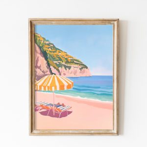 Tranh treo tường, tranh biển trừu tượng trang trí, Retro Beach Print, Abstract Italy Coastal Beach Summer Painting, Print, Girly Seaside Decor, Monterosso Pink Printable Wall Art