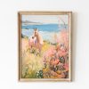 Tranh treo tường, tranh trang trí, Wild Horse in a Pink field printable wall art, Girls Room Preppy Western Print, Pastel Southern Country aesthetic poster