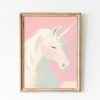 Tranh treo tường, tranh trang trí phòng bé, Whimsical Pink Unicorn Art Print for Girls' Room - , Soft Pink Fantasy World Decor, Girly Fantasy Nursery Decor, Pastel Art