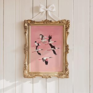 Tranh treo tường, tranh động vật trang trí phòng bé, Soft Pink Cranes Printable Wall Art, Minimalist Japanese Decor for Girly Nursery, Trendy Room Birds Art, Light Pink
