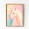 Tranh treo tường, tranh trang trí phòng bé, Pink Unicorn Art Print: Whimsical Nursery Decor ( )