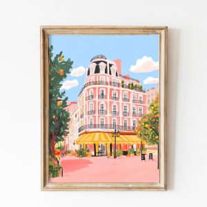 Tranh treo tường, tranh chân dung trang trí, French Paris Architecture Print, Artful Paris Printful, Soft Pink France Travel Painting, Chic Romantic Paris Print, Paris Wall Arte Print