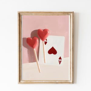 Tranh treo tường, tranh trang trí, Ace of Hearts with Heart Shaped Lollipop Printable Art, Girly Coquette Dorm Decor, Preppy Wall Art, Girly Home Gift, Trendy Roommate Gift