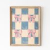 Tranh treo tường, tranh trang trí phòng bé, Pink Checkered Print with Bows - Girly Coquette Aesthetic, Pastel Blue Gingham Wall Art Pink Nursery, Balletcore Printable