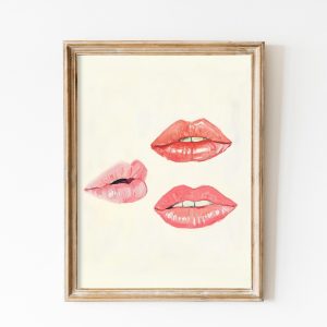 Tranh treo tường, tranh cổ điển trang trí, Red Lips Print: Sensual Retro Painting ( )