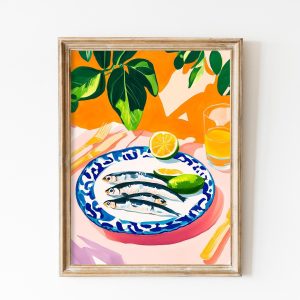 Tranh treo tường, tranh nhà bếp biển trang trí, Sardines Print, Bright Kitchen Print, Sardine Wall Art, Dining Room Decor, Retro Food Vintage Kitchen Decor, Fish Poster, Trendy Seafood Art