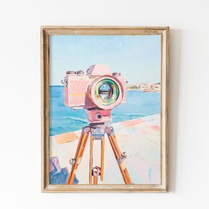 Tranh treo tường, tranh cổ điển trang trí, Analogue Film Camera Wall Art, Vintage Camera Costal Art, Photographer Gift, Soft Pink Y2K Prints, Girly Art Music Art, Girly Dorm Decor