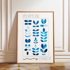 Tranh treo tường, tranh hoa hiện đại trang trí, Blue Leaf Botanical Art Print: Minimalist Inspirational Decor