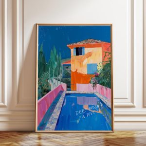 Tranh treo tường, tranh trang trí, Matisse Inspired Mediterranean Pool Art Print: Bold Modern Wall Decor