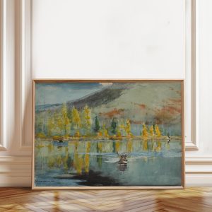 Tranh treo tường, tranh phong cảnh trang trí, Winslow Homer Painting: Autumn Lake Landscape Art Print