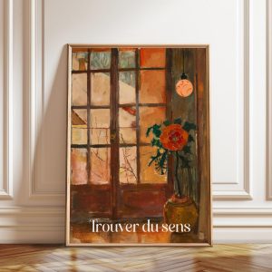 Tranh treo tường, tranh hoa cổ điển trang trí, Rustic Floral Window Poster: French Country Botanical Wall Art