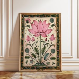 Tranh treo tường, tranh hoa cổ điển trang trí, Pink Lotus Flower Art Print: Vintage Botanical Wall Decor