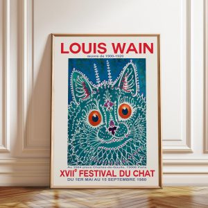 Tranh treo tường, tranh động vật cổ điển trang trí, Louis Wain Cat Art Print: Vintage Festival du Chat Poster