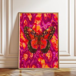 Tranh treo tường, tranh hiện đại trang trí, Psychedelic Butterfly Art Print: Neon Abstract Wall Decor