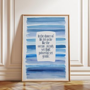 Tranh treo tường, tranh biển trang trí, Ocean Quote Watercolor Art Print: Serene Blue Coastal Decor