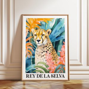 Tranh treo tường, tranh hoa trang trí, Cheetah Art Print: Jungle Floral Wall Decor