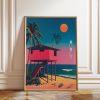 Tranh treo tường, tranh biển trang trí, Tropical Beach House Art Print: Mid-Century Japanese Coastal Wall Art