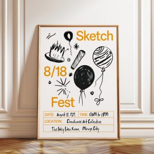 Tranh treo tường, tranh trang trí, Sketch Fest Poster Print: Balloon Party Doodle Wall Art