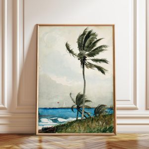 Tranh treo tường, tranh biển trang trí, Winslow Homer Palm Tree Print: Nassau Beach Painting, Coastal Art