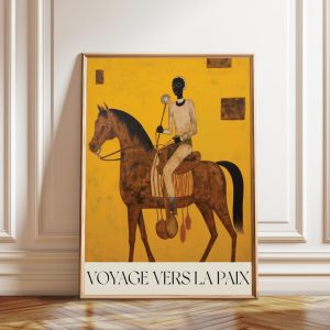 Tranh treo tường, tranh hiện đại trang trí, Horse Rider Art Print: Yellow French Wall Decor, Minimalist Abstraction