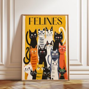 Tranh treo tường, tranh động vật trang trí, Matisse Style Cat Art Print: Colorful Feline Illustration