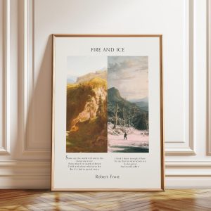 Tranh treo tường, tranh mùa đông trang trí, Robert Frost 'Fire and Ice' Art Print: Classic Poetry Decor