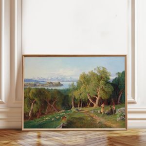 Tranh treo tường, tranh phong cảnh trang trí, Corfu Landscape Painting by Edward Lear: Pastoral Wall Art