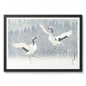 Tranh treo tường, tranh phong cảnh động vật trang trí, Dance of Eternal Love by Toshi Yoshida, Crane Print, Japanese Poster, Wall Art Decor, Gift