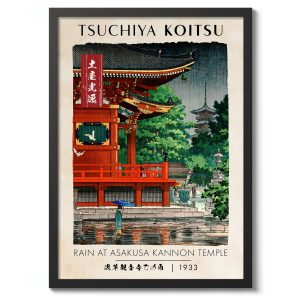 Tranh treo tường, tranh phong cảnh cổ điển trang trí, Rain at Asasuka Kannon Temple by Tsuchiya Koitsu Print, Japanese Woodblock Poster, Traditional Exhibition Wall Art Decor