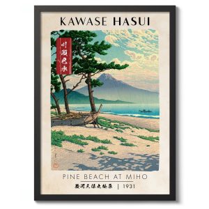 Tranh treo tường, tranh phong cảnh biển trang trí, Pine Beach at Miho by Kawase Hasui, Japanese Woodblock Print, Poster, Traditional Wall Art Decor
