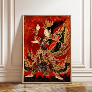 Tranh treo tường, tranh trang trí, Thai Dancer Art Print: Red & Gold Southeast Asian Cultural Poster