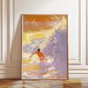 Tranh treo tường, tranh biển hiện đại trang trí, Surfer Art Print: Golden Waves Abstract Ocean Artwork