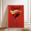 Tranh treo tường, tranh đồ uống trang trí, Red Martini Cocktail Art Print: Modern Bar Wall Decor