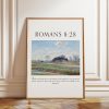 Tranh treo tường, tranh chân dung trang trí, Romans 8:28 Bible Scripture Posters - Bible Verse Gift for Christian Friend - Bible Typography Wall Art – Poster, Framed and Canvas Print