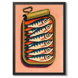 Tranh treo tường, tranh nhà bếp trang trí, Sardines Illustration Print, Food Wall Art, Fish Poster Decor, Mackerel Tin Gift