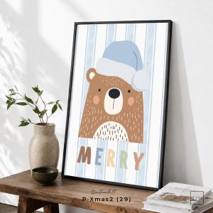 Tranh treo tường, Gấu Giáng Sinh dễ thương, Christmas Bear, Cute Christmas, Holiday Art, nhận in theo yêu cầu.