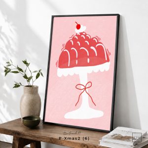 Tranh treo tường, Bánh Giáng Sinh màu hồng, Christmas Cake, Pink Christmas, Holiday Decor, nhận in theo yêu cầu.