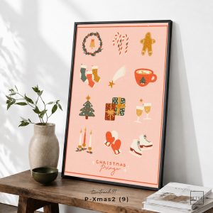 Tranh treo tường, Bộ biểu tượng Giáng Sinh, Christmas Icons, Holiday Decor, Cute Christmas, nhận in theo yêu cầu.