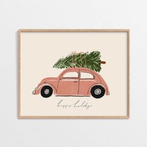 Tranh Xe hơi Vintage 'Happy Holidays', Trang trí Giáng Sinh Cổ điển