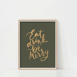 Tranh Trang trí Quầy bar (Bar Cart), Quote 'Eat Drink and Be Merry', Trang trí Vintage