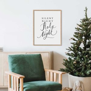 Tranh Quote 'Silent Night Holy Night', Trang trí Đồng quê (Farmhouse), (Trắng Đen)
