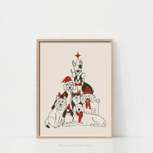Tranh Chó bên Cây thông Noel, Trang trí cho Người yêu Chó, Quà tặng 'Dog Mom'