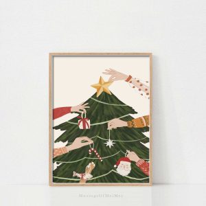 Tranh Cây thông Noel và Thú cưng, Trang trí Lễ hội, Phong cách Boho